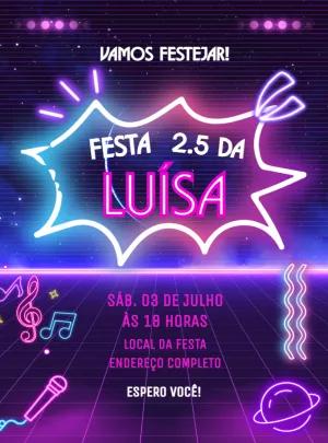 Convite de Aniversário Neon Vibrante para Editar Online