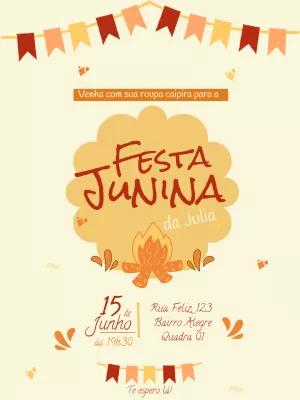 Convite de Aniversário Festa Junina com Fogueira para Editar