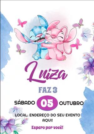 Convite de Aniversário Stitch e Angel para Editar Online