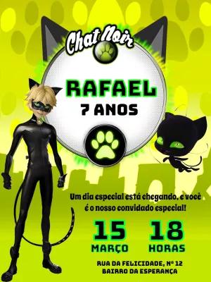 Convite de Aniversário Cat Noir Miraculous para Editar
