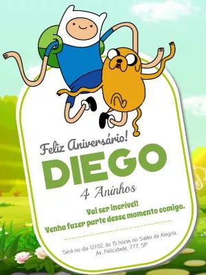 Convite de Aniversário Hora da Aventura com Personagens para Editar