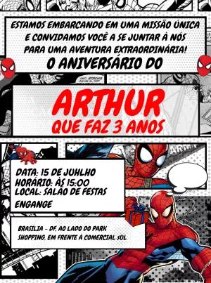 Convite Aniversário Homem Aranha Quadrinhos para Editar Online
