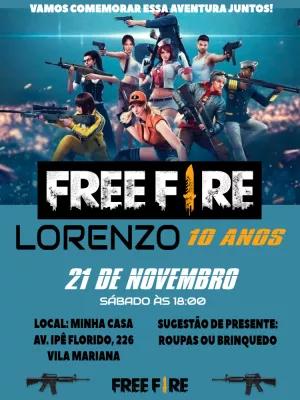 Convite de Aniversário Free Fire com Personagens para Editar Online