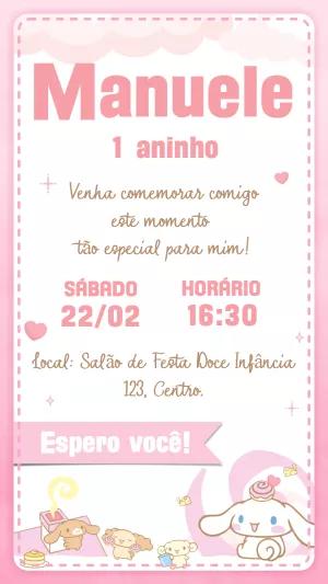 Convite de Aniversário Cinnamoroll Fofo para Editar Online