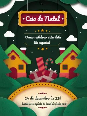 Convite de Natal com Vilarejo Ilustrado para Editar Online