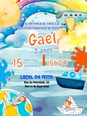 Convite Aniversário Aquarela Toquinho para Editar Online