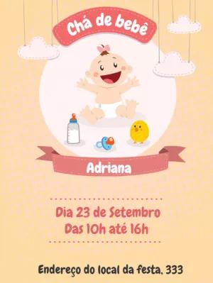 Convite Chá de Bebê Menina Delicado para Editar Online