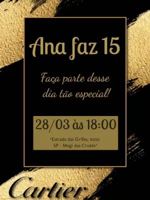 Convite 15 Anos Estilo Grife Dourado e Preto para Editar