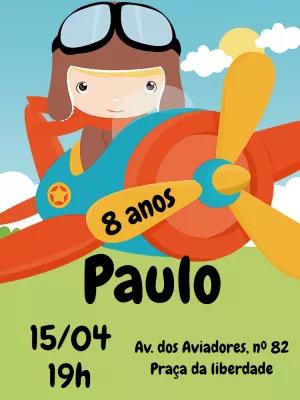 Convite Aniversário Aviador Menino para Editar Online