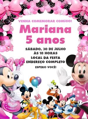 Convite de Aniversário Minnie Mouse Rosa para Editar Online