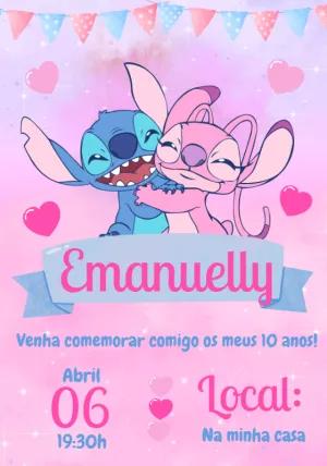 Convite Aniversário Stitch e Angel Aquarela para Editar Online