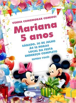 Convite de Aniversário Mickey e Minnie para Editar Online