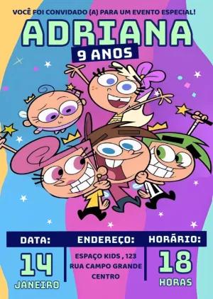 Convite de Aniversário Padrinhos Mágicos para Editar Online