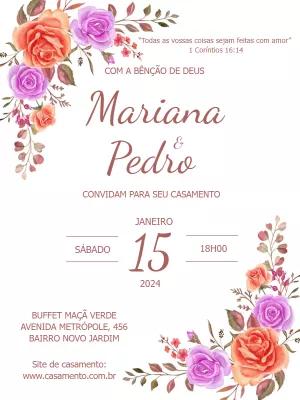 Convite de Casamento Floral com Rosas para Editar Online