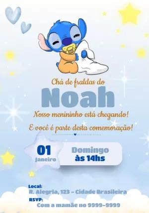 Convite Chá de Fraldas Stitch Baby Fofo para Editar Online