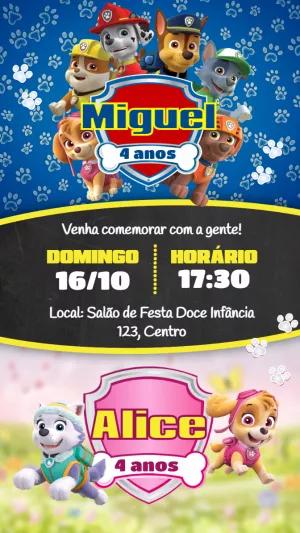 Convite Aniversário Patrulha Canina Duplo para Editar Online