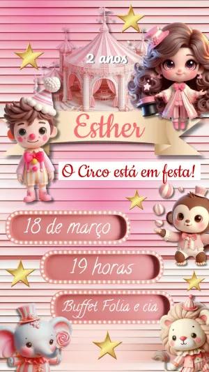 Convite Aniversário Circo Rosa Menina para Editar Online