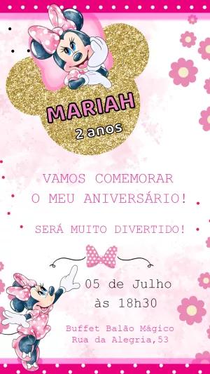 Convite de Aniversário Minnie Rosa para Editar Online