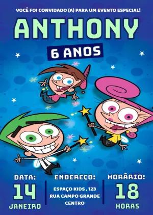 Convite Aniversário Padrinhos Mágicos para Editar Online