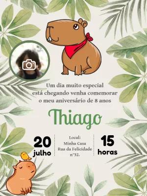 Convite Aniversário Capivara com Foto para Editar Online