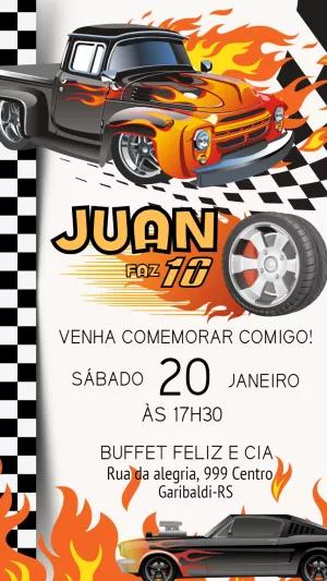 Convite de Aniversário Carros de Corrida para Editar Online