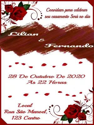Convite de Casamento Rosas Vermelhas para Editar Online