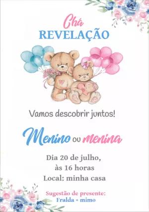 Convite Chá Revelação Ursinhos Fofos para Editar Online