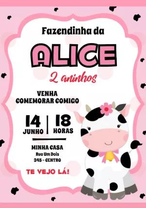 Convite Aniversário Vaquinha Rosa para Editar Online