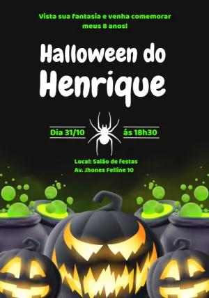 Convite de Aniversário Halloween com Abóboras para Editar Online