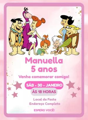 Convite de Aniversário Os Flintstones Rosa para Editar Online