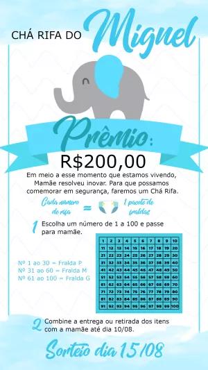 Chá Rifa Elefantinho Azul Editável para Menino Online