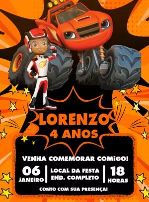 Convite Aniversário Blaze e os Monster Machine para Editar Online