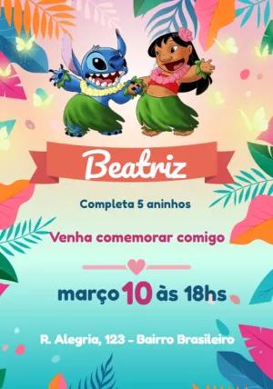 Convite de Aniversário Lilo e Stitch Tropical para Editar Online