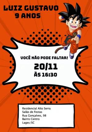Convite de Aniversário Goku Editável para Festa Dragon Ball
