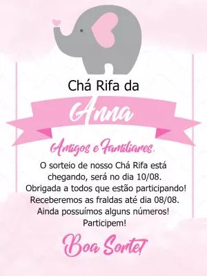 Convite Chá Rifa Elefantinha Rosa para Editar Online
