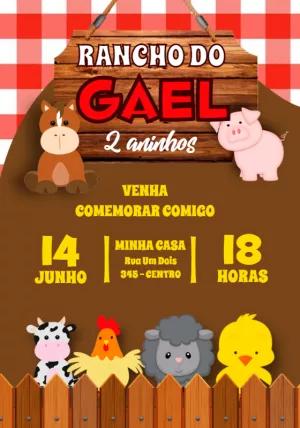 Convite Aniversário Fazendinha com Animais para Editar Online