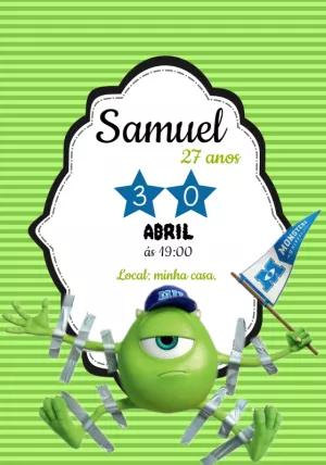 Convite Aniversário Mike Wazowski Editável para Imprimir