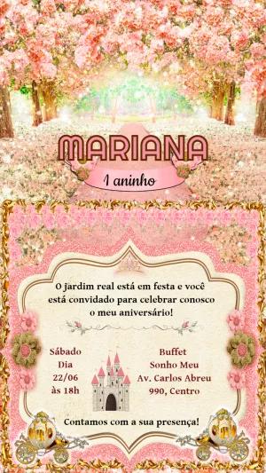 Convite Aniversário Jardim Real Princesa para Editar Online