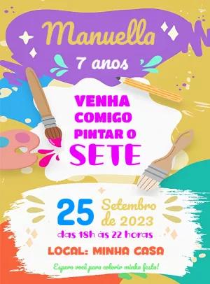 Convite de Aniversário Pintando o Sete para Editar Online