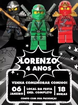 Convite de Aniversário Ninjago com Personagens para Editar