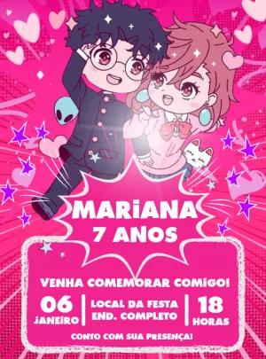 Convite de Aniversário Dandadan Rosa para Editar Online