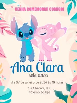 Convite de Aniversário Stitch e Angel para Editar Online