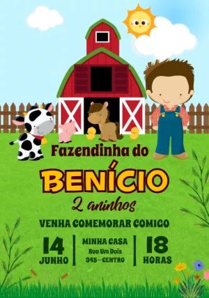 Convite de Aniversário Fazendinha Menino para Editar Online