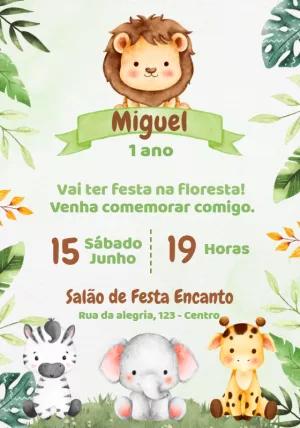 Convite Aniversário Safari Baby com Animais para Editar Online