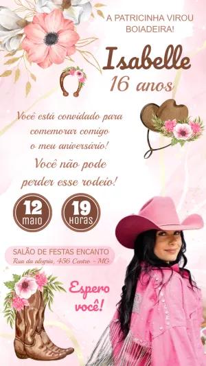Convite de Aniversário Boiadeira com Foto para Editar Online