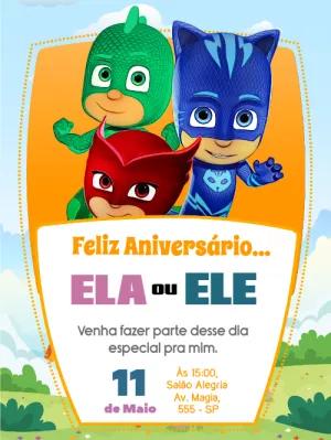 Convite de Aniversário Pj Masks para Editar Online