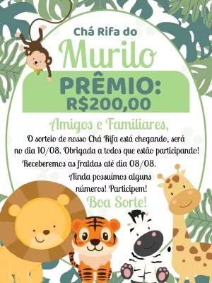 Convite Chá Rifa Safári Menino com Animais para Editar Online
