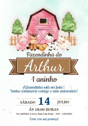 Convite Aniversário Fazendinha com Animais para Editar Online
