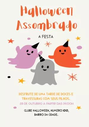 Convite Halloween Infantil com Fantasmas Fofos para Editar