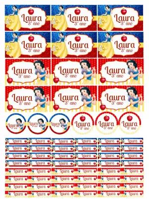 Kit de Etiquetas Escolares Branca de Neve para Editar